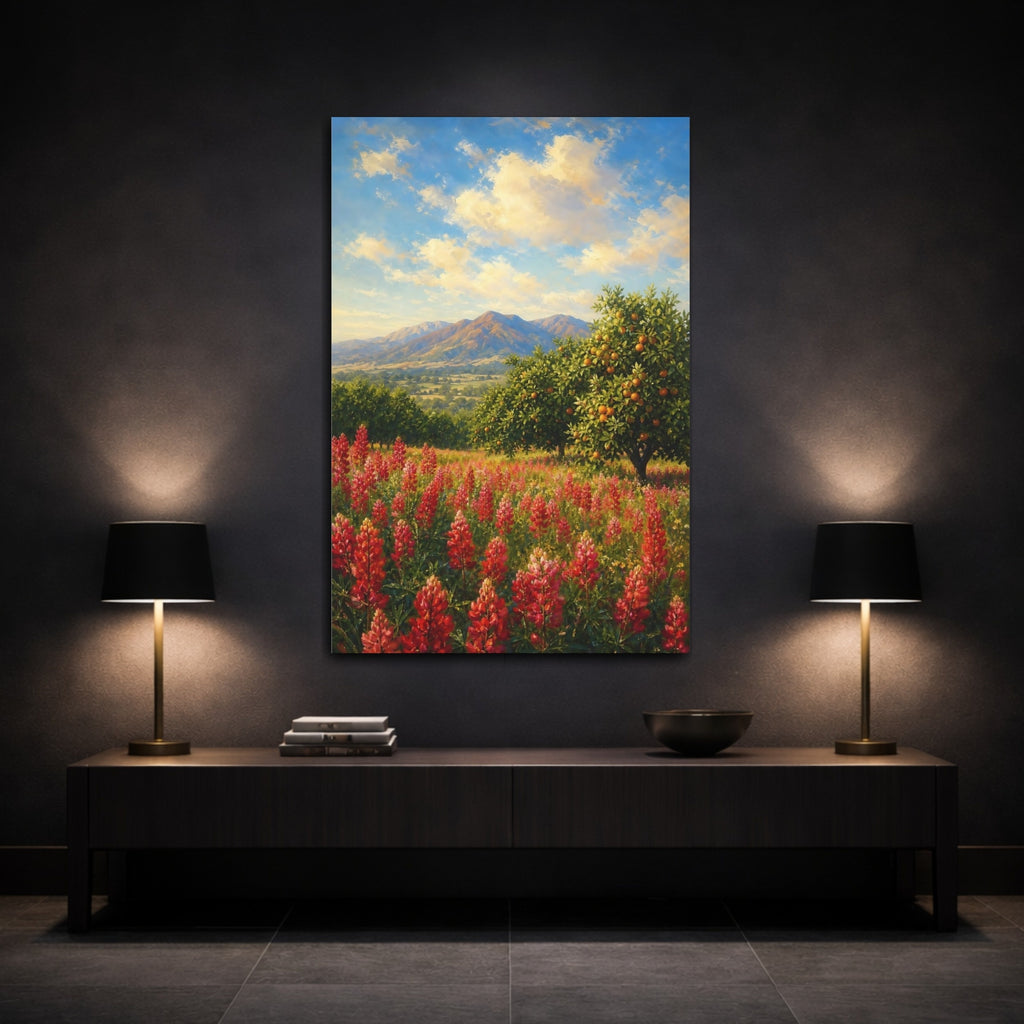 Mockup 3. Nature Red Flowers Red Flowers Landscape shown as stretched canvas wall art