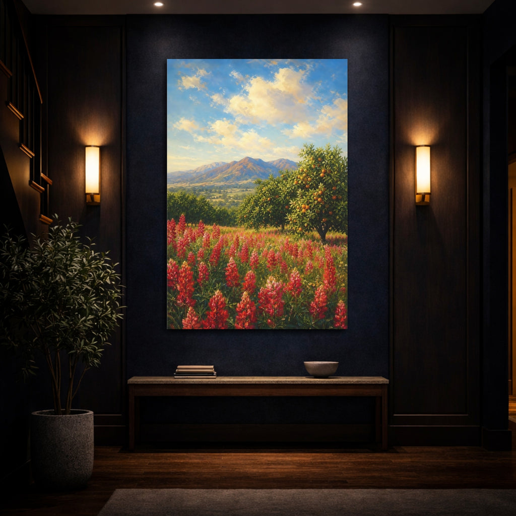 Mockup 4. Nature Red Flowers Red Flowers Landscape shown as stretched canvas wall art