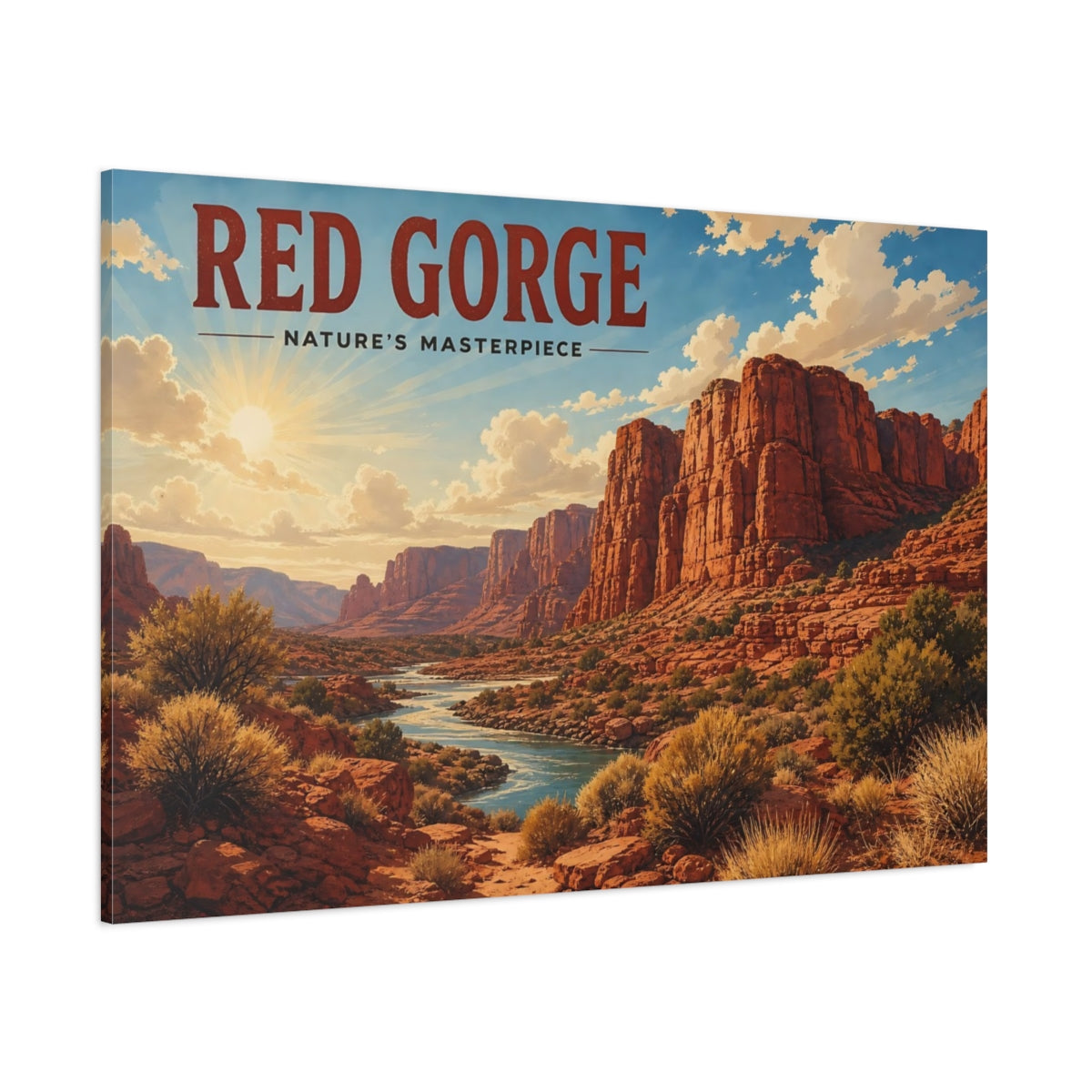 Side Mockup 1. Nature Red Gorge Red Canyon shown as stretched canvas wall art