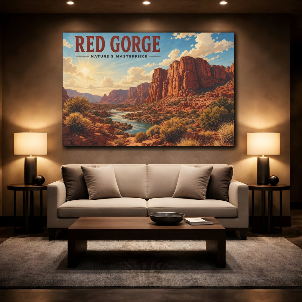 Mockup 2. Nature Red Gorge Red Canyon shown as stretched canvas wall art