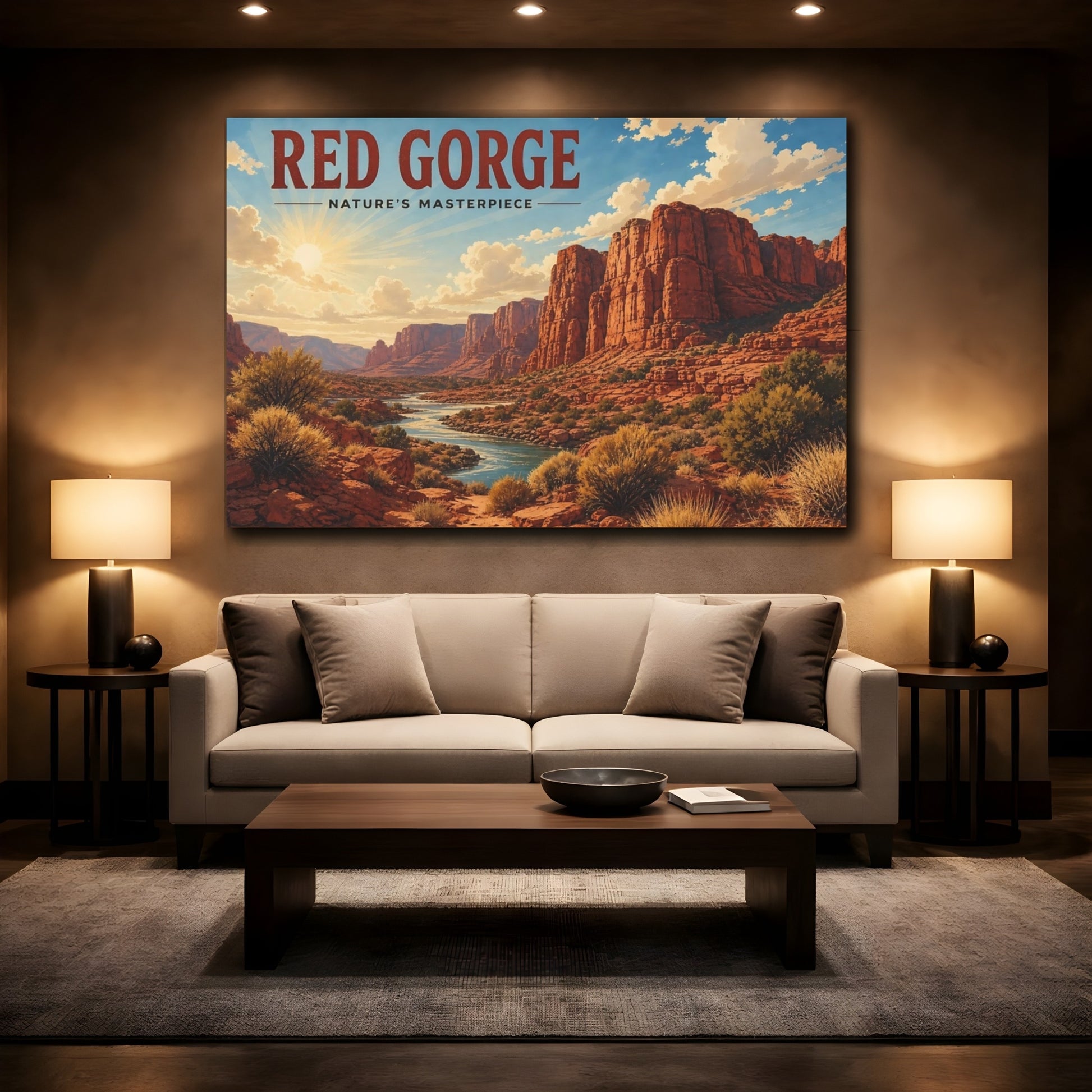 Mockup 2. Nature Red Gorge Red Canyon shown as stretched canvas wall art
