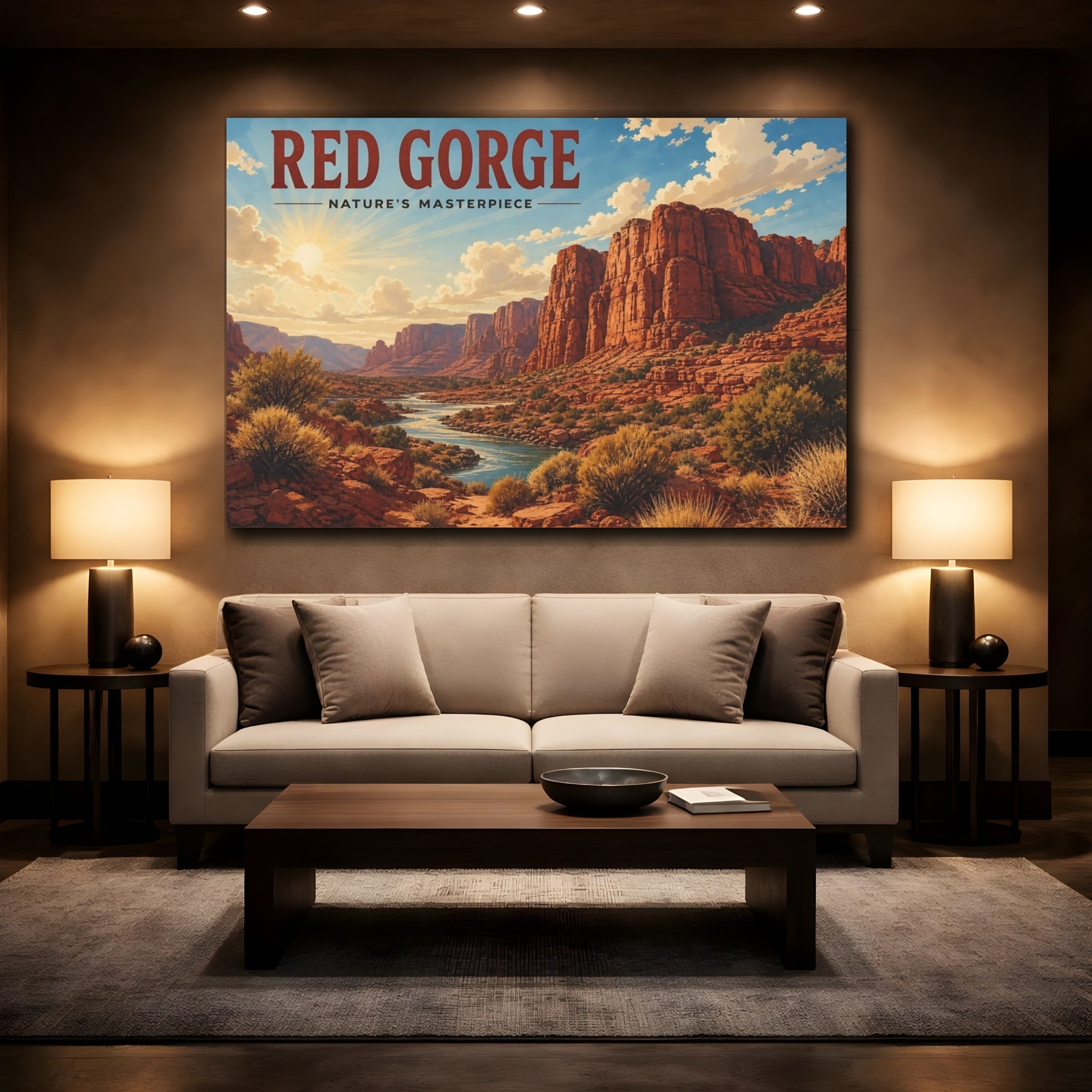Mockup 2. Nature Red Gorge Red Canyon shown as stretched canvas wall art
