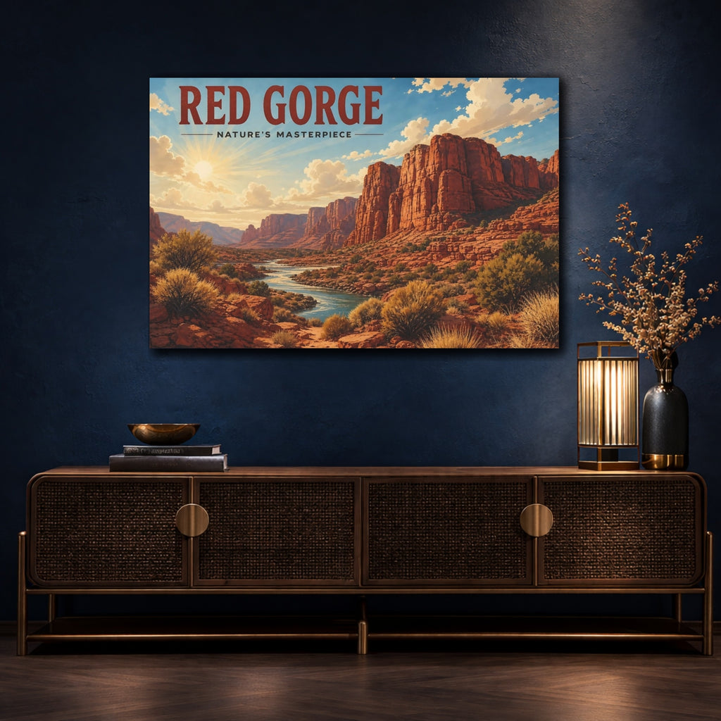 Mockup 4. Nature Red Gorge Red Canyon shown as stretched canvas wall art
