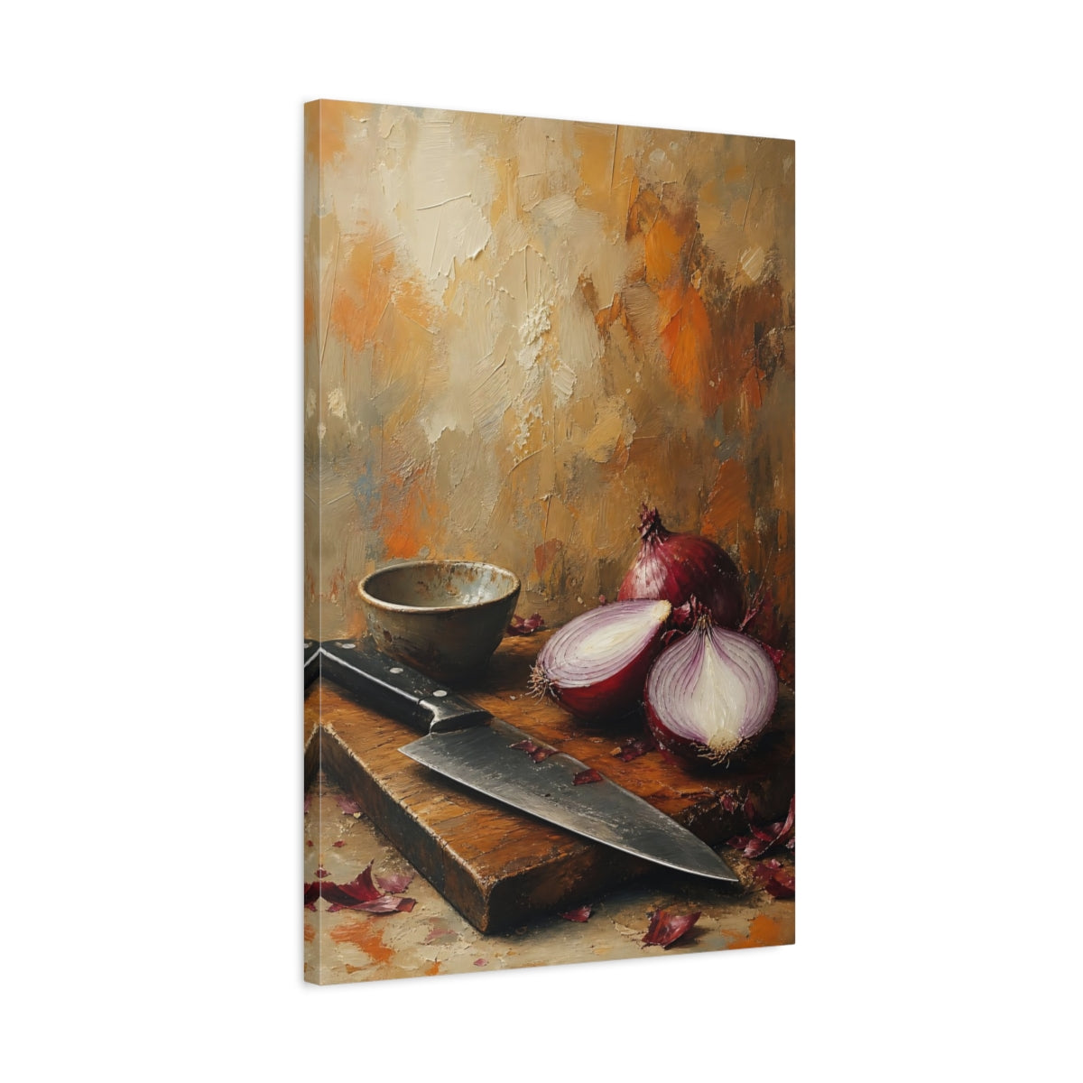 Side Mockup 2. Nature Red Onions Red Onions shown as stretched canvas wall art