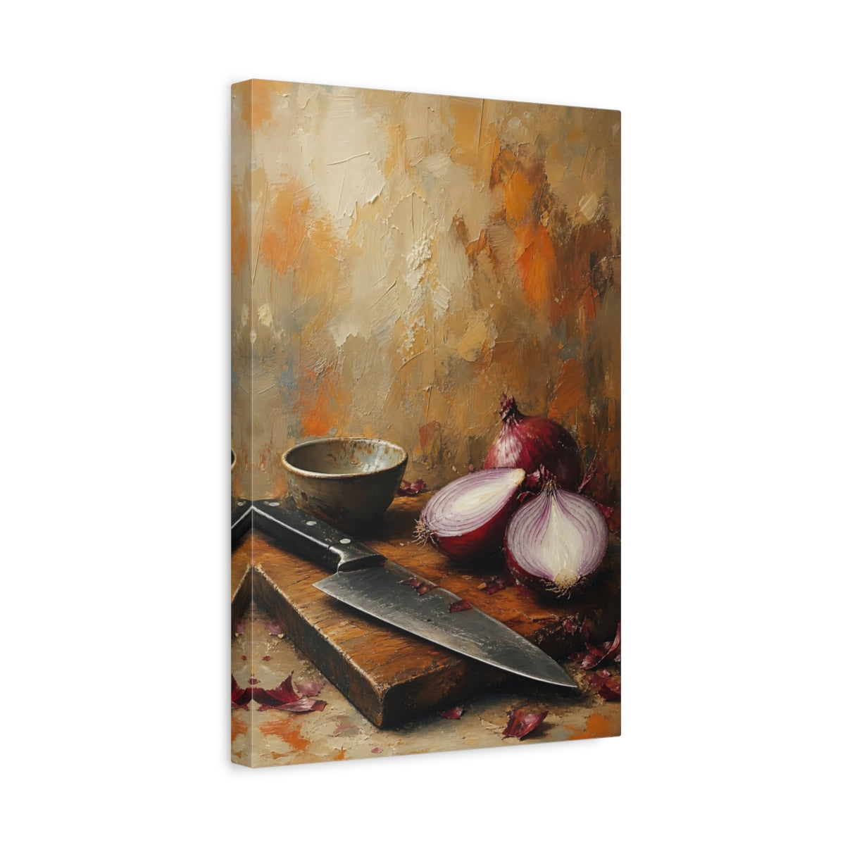 Side Mockup 4. Nature Red Onions Red Onions shown as stretched canvas wall art