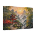Side Mockup 4. Nature Red Pagoda Asian Landscape Sunset shown as stretched canvas wall art