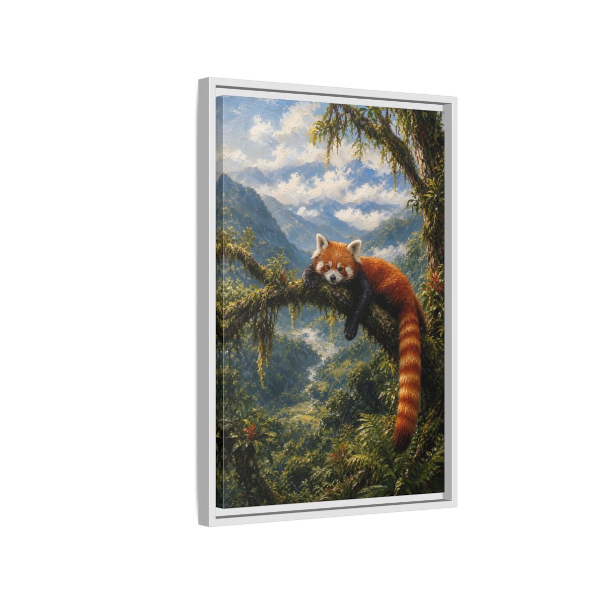Side Mockup 1. Nature Red Panda Red Panda Jungle shown as stretched canvas wall art
