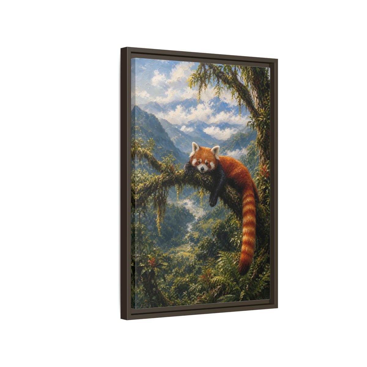 Side Mockup 2. Nature Red Panda Red Panda Jungle shown as stretched canvas wall art