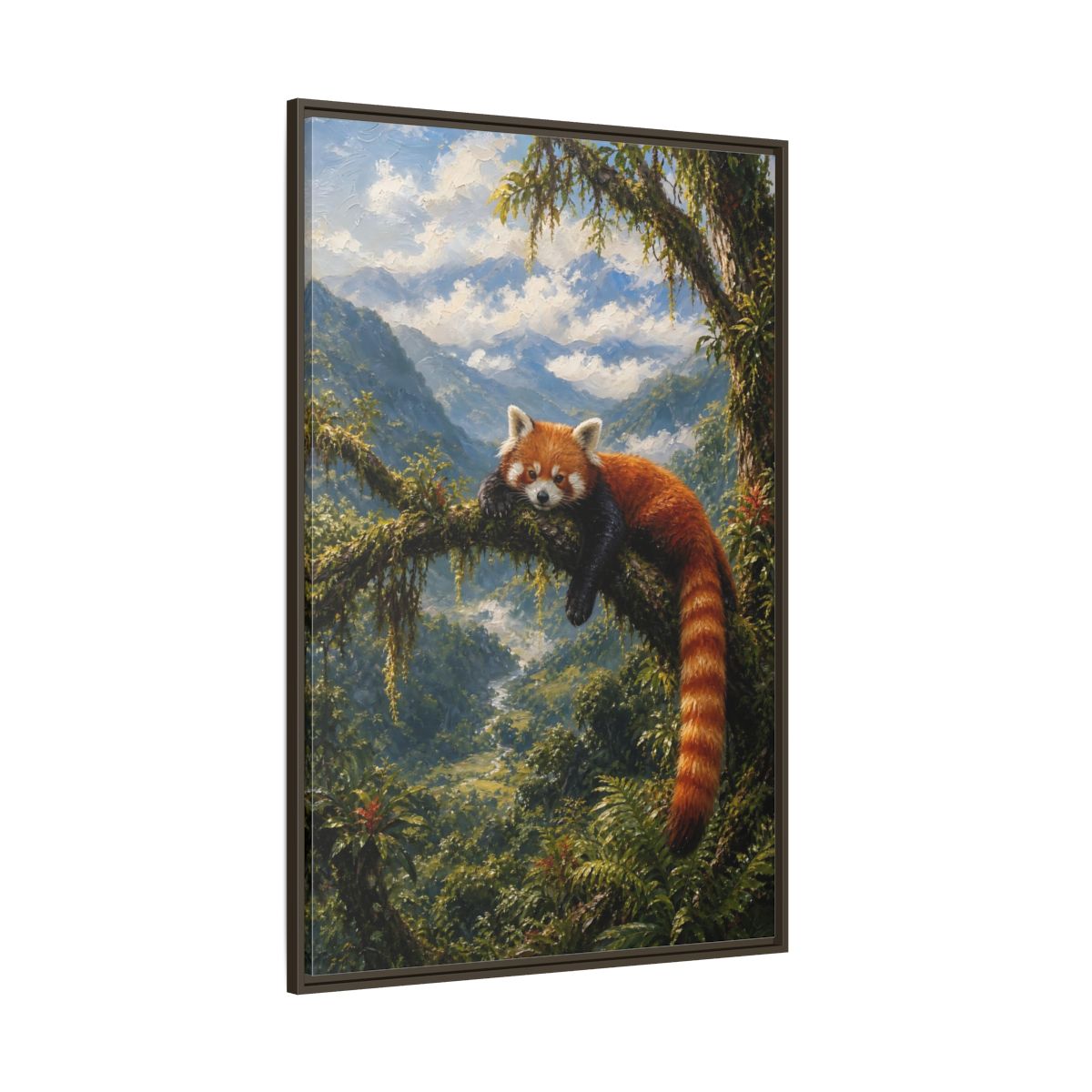 Side Mockup 8. Nature Red Panda Red Panda Jungle shown as stretched canvas wall art