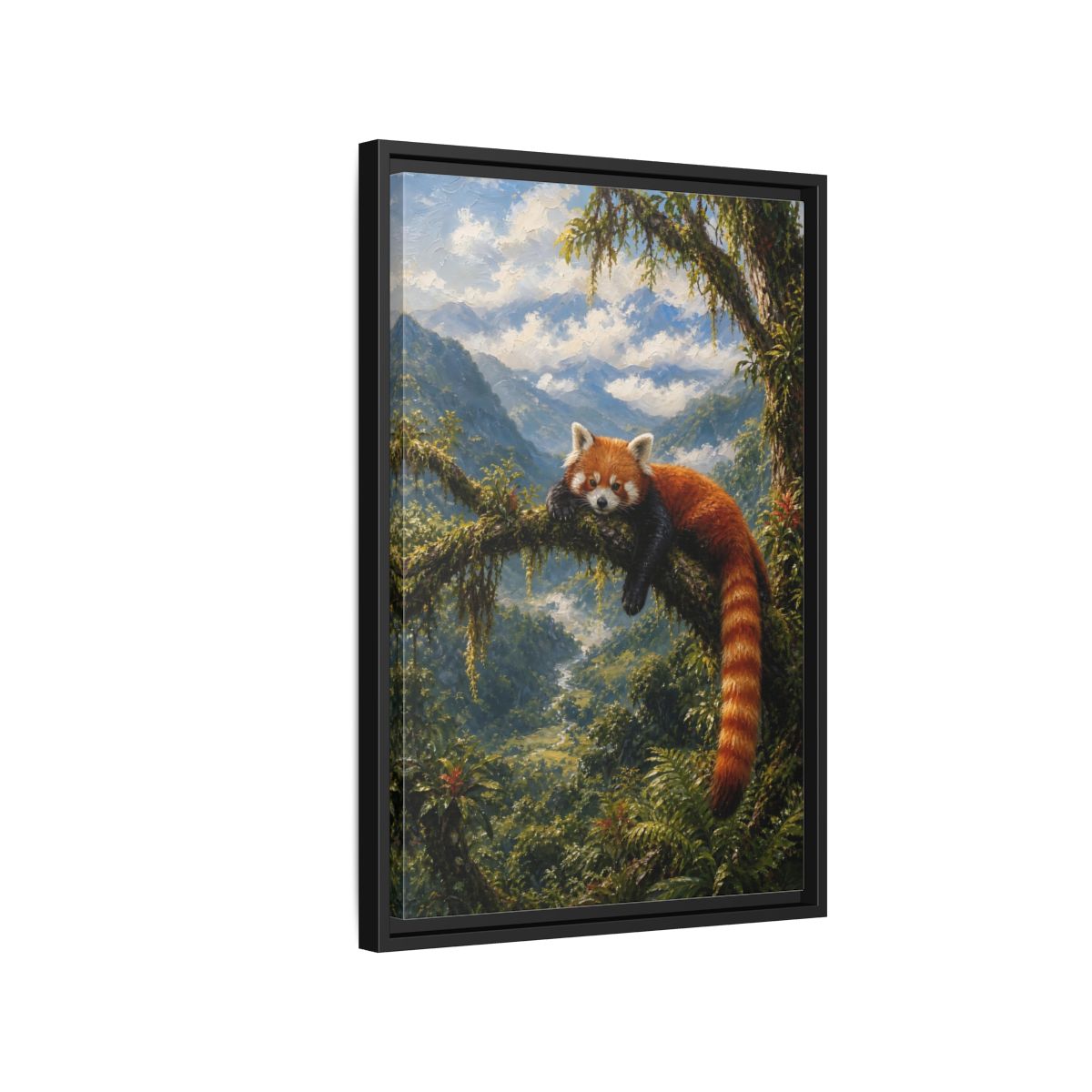 Side Mockup 3. Nature Red Panda Red Panda Jungle shown as stretched canvas wall art
