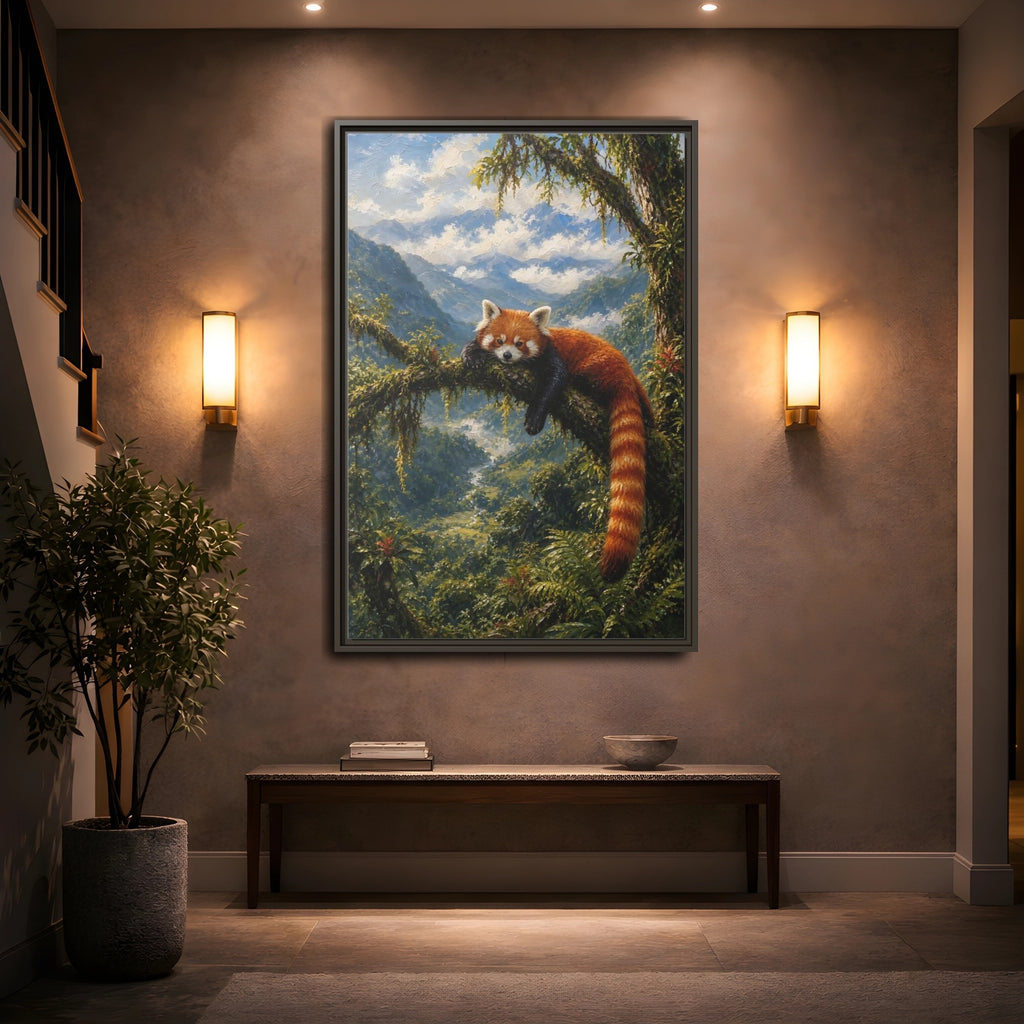 Mockup 2. Nature Red Panda Red Panda Jungle shown as stretched canvas wall art
