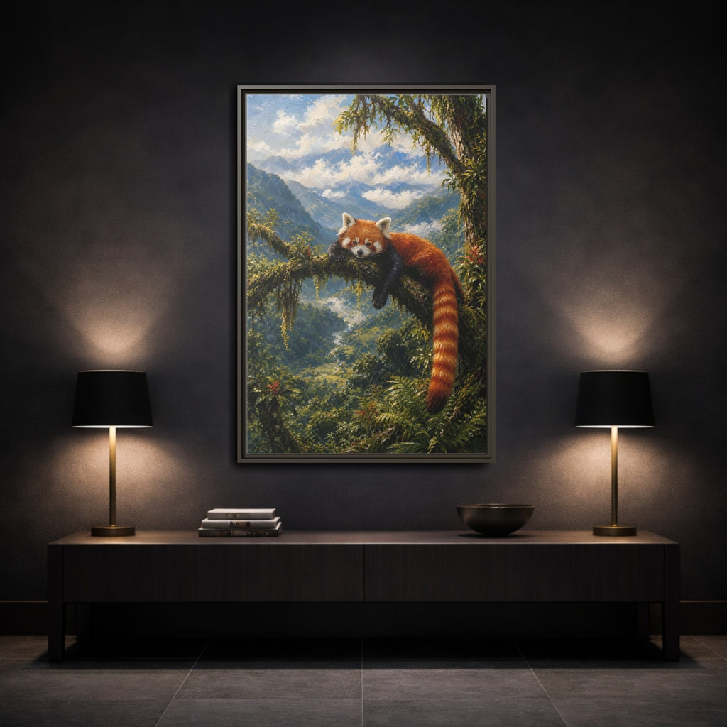 Mockup 3. Nature Red Panda Red Panda Jungle shown as stretched canvas wall art