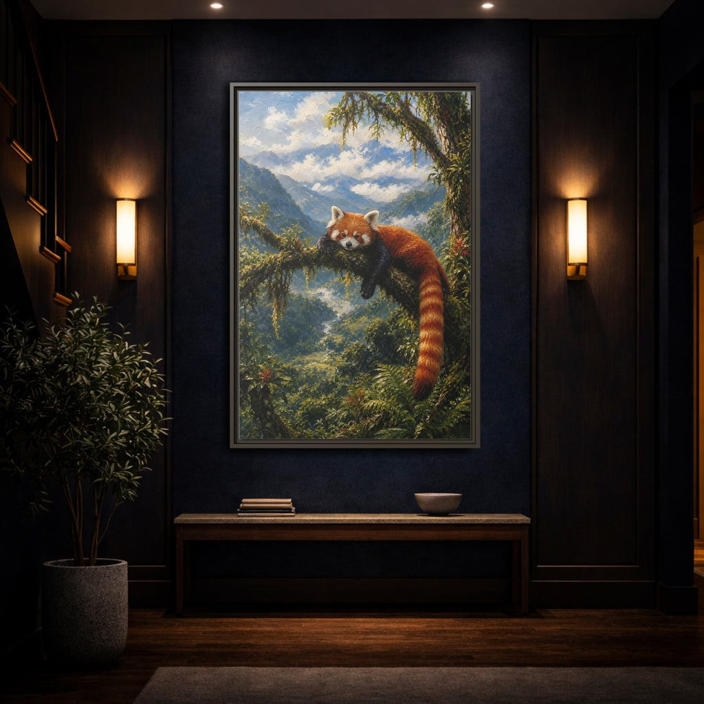 Mockup 4. Nature Red Panda Red Panda Jungle shown as stretched canvas wall art