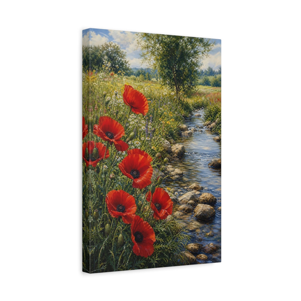 Side Mockup 4. Nature Red Poppies Red Poppies Landscape shown as stretched canvas wall art