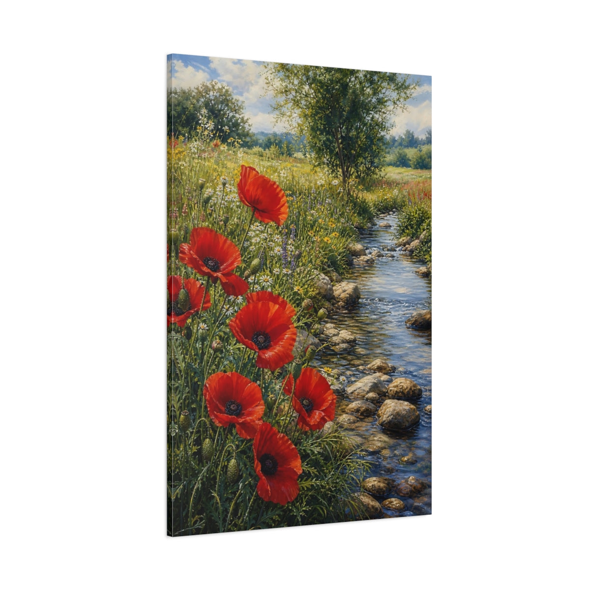 Side Mockup 1. Nature Red Poppies Red Poppies Landscape shown as stretched canvas wall art