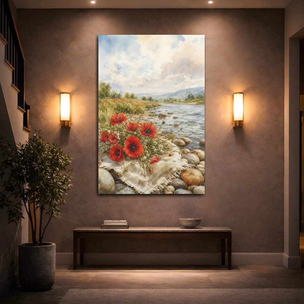 Mockup 2. Nature Red Poppies Red Poppies Landscape shown as stretched canvas wall art