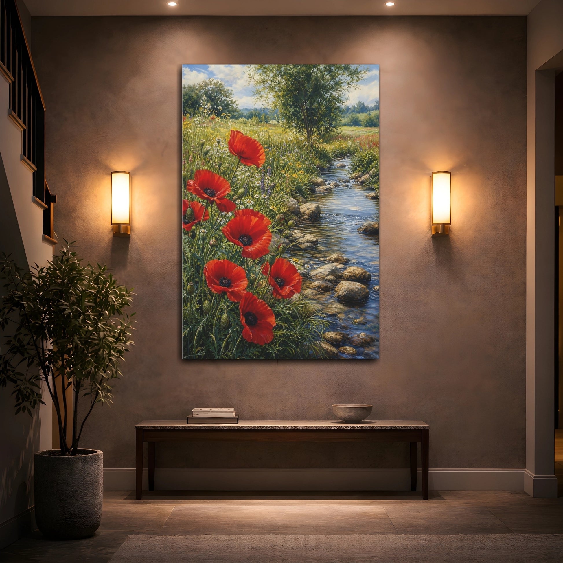 Mockup 2. Nature Red Poppies Red Poppies Landscape shown as stretched canvas wall art