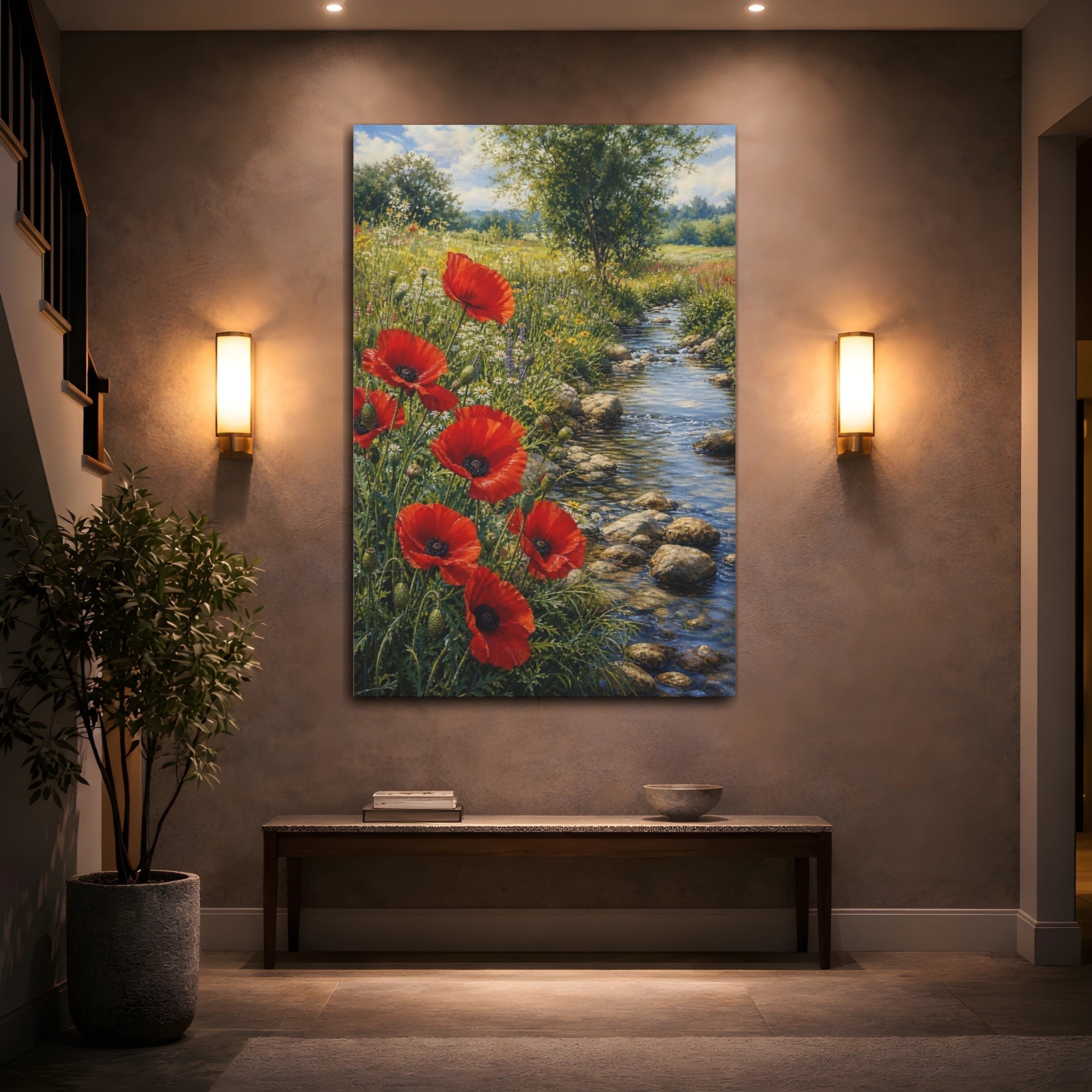 Mockup 2. Nature Red Poppies Red Poppies Landscape shown as stretched canvas wall art