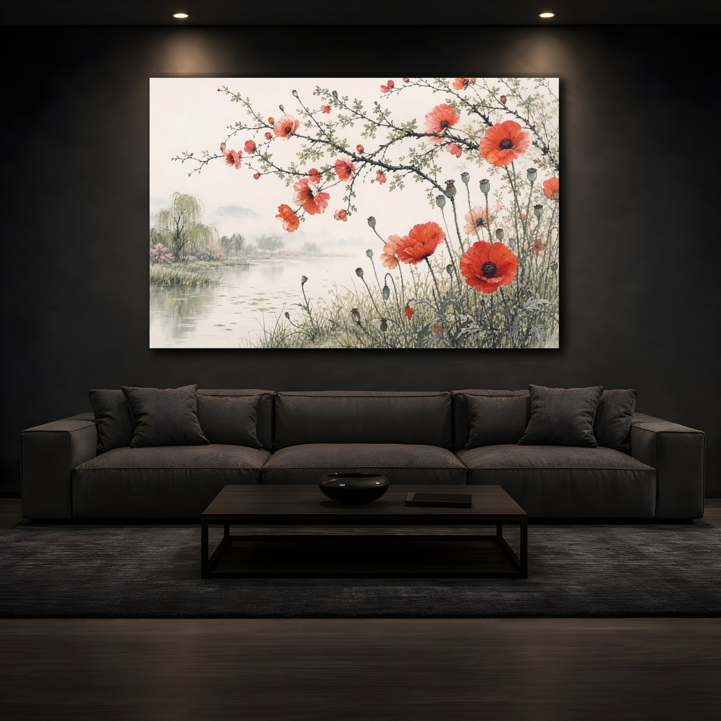 Mockup 3. Nature Red Poppies Red Poppies Landscape shown as stretched canvas wall art