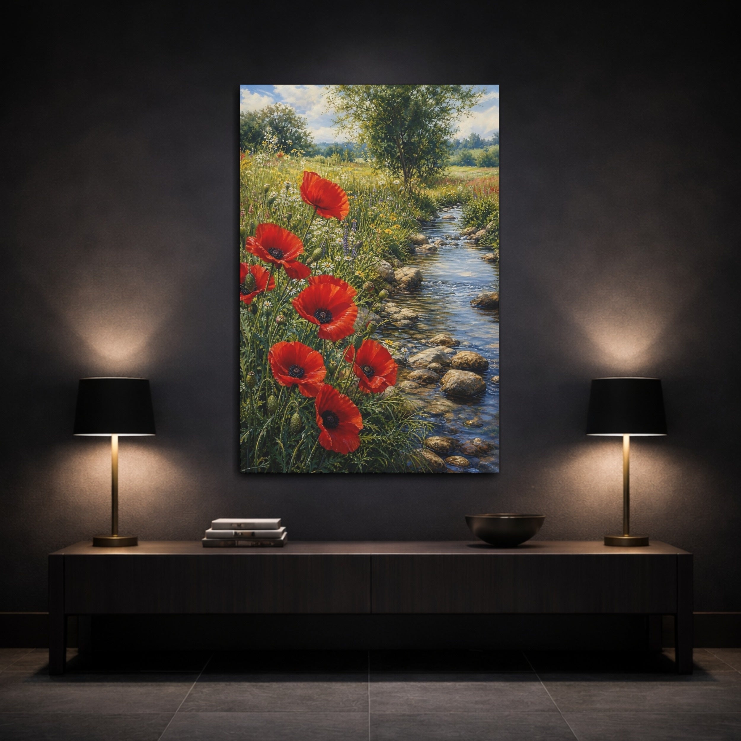 Mockup 3. Nature Red Poppies Red Poppies Landscape shown as stretched canvas wall art
