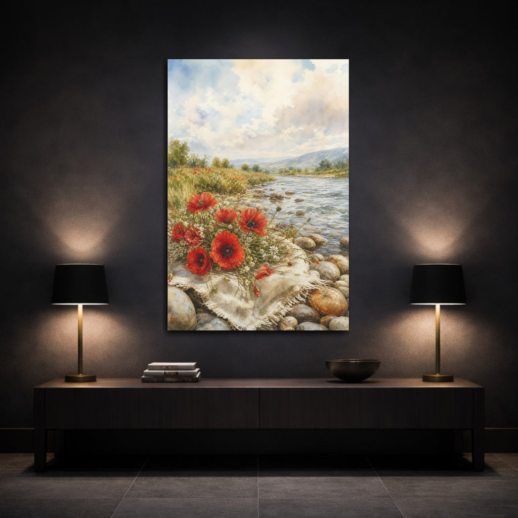 Mockup 3. Nature Red Poppies Red Poppies Landscape shown as stretched canvas wall art