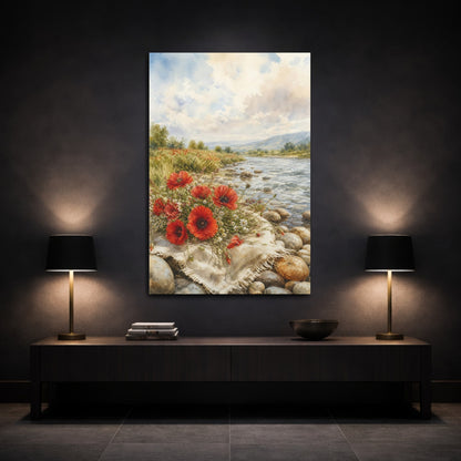 Mockup 3. Nature Red Poppies Red Poppies Landscape shown as stretched canvas wall art