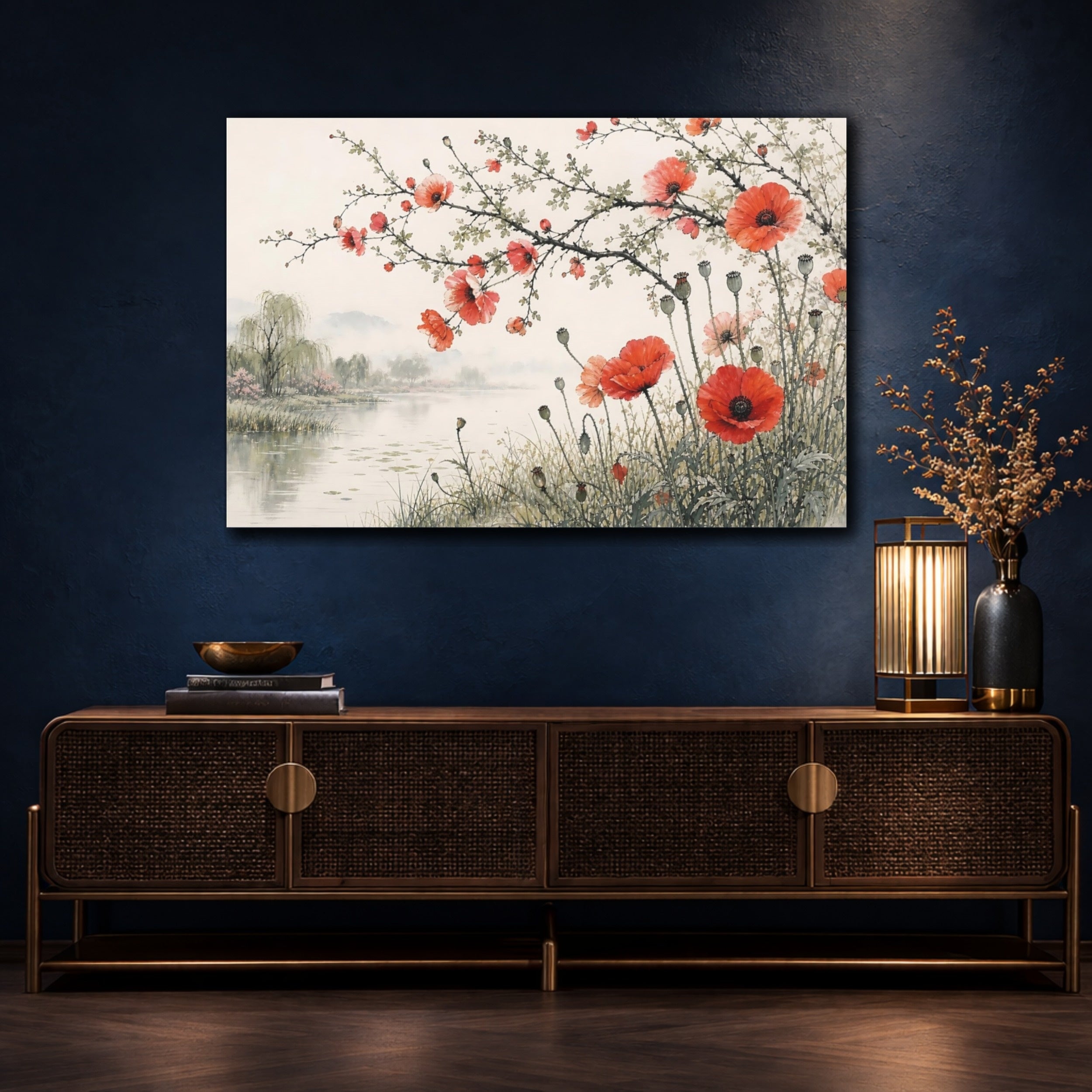 Mockup 4. Nature Red Poppies Red Poppies Landscape shown as stretched canvas wall art