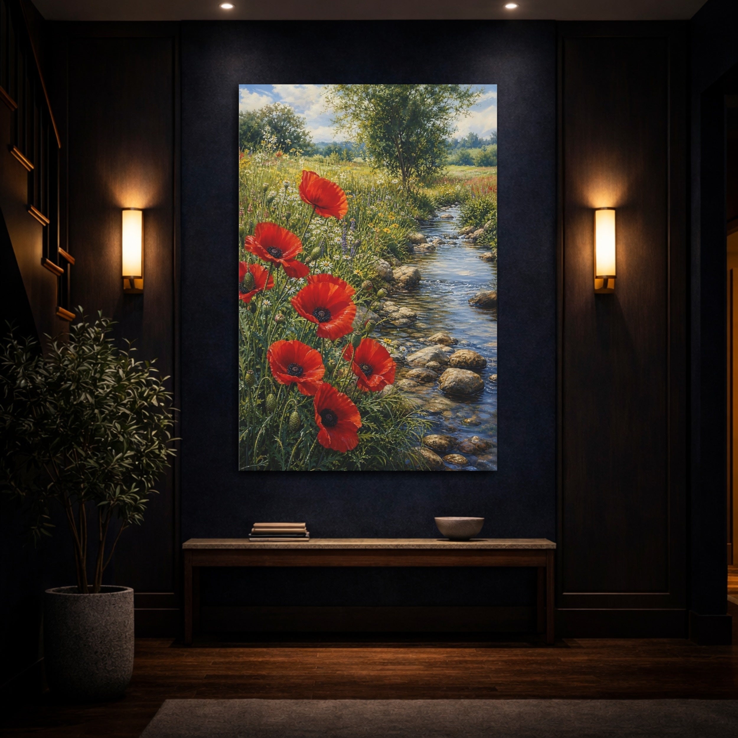 Mockup 4. Nature Red Poppies Red Poppies Landscape shown as stretched canvas wall art