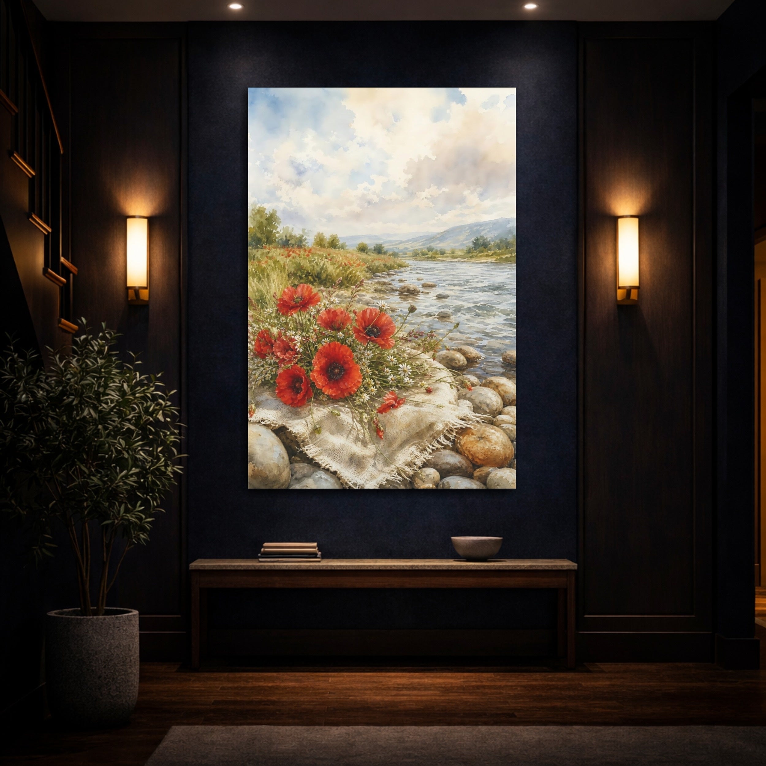 Mockup 4. Nature Red Poppies Red Poppies Landscape shown as stretched canvas wall art