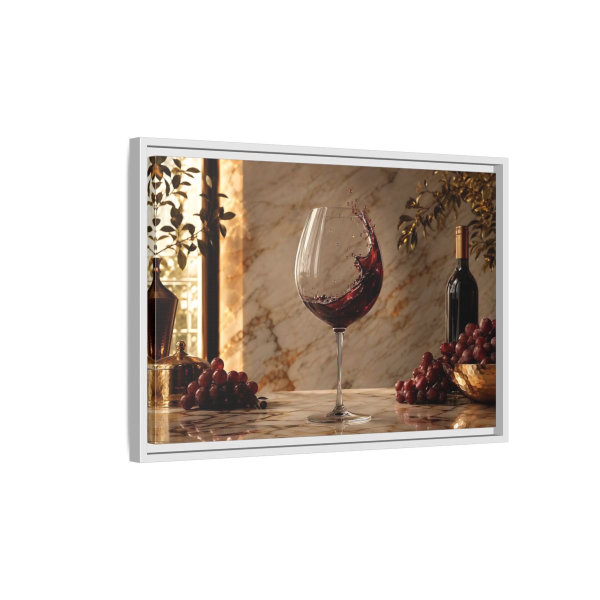 Side Mockup 1. Nature Red Wine Red Wine And Grapes shown as stretched canvas wall art