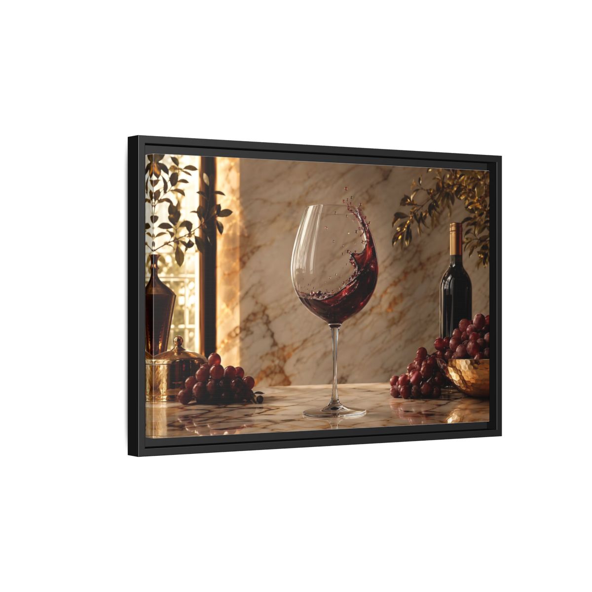 Side Mockup 3. Nature Red Wine Red Wine And Grapes shown as stretched canvas wall art