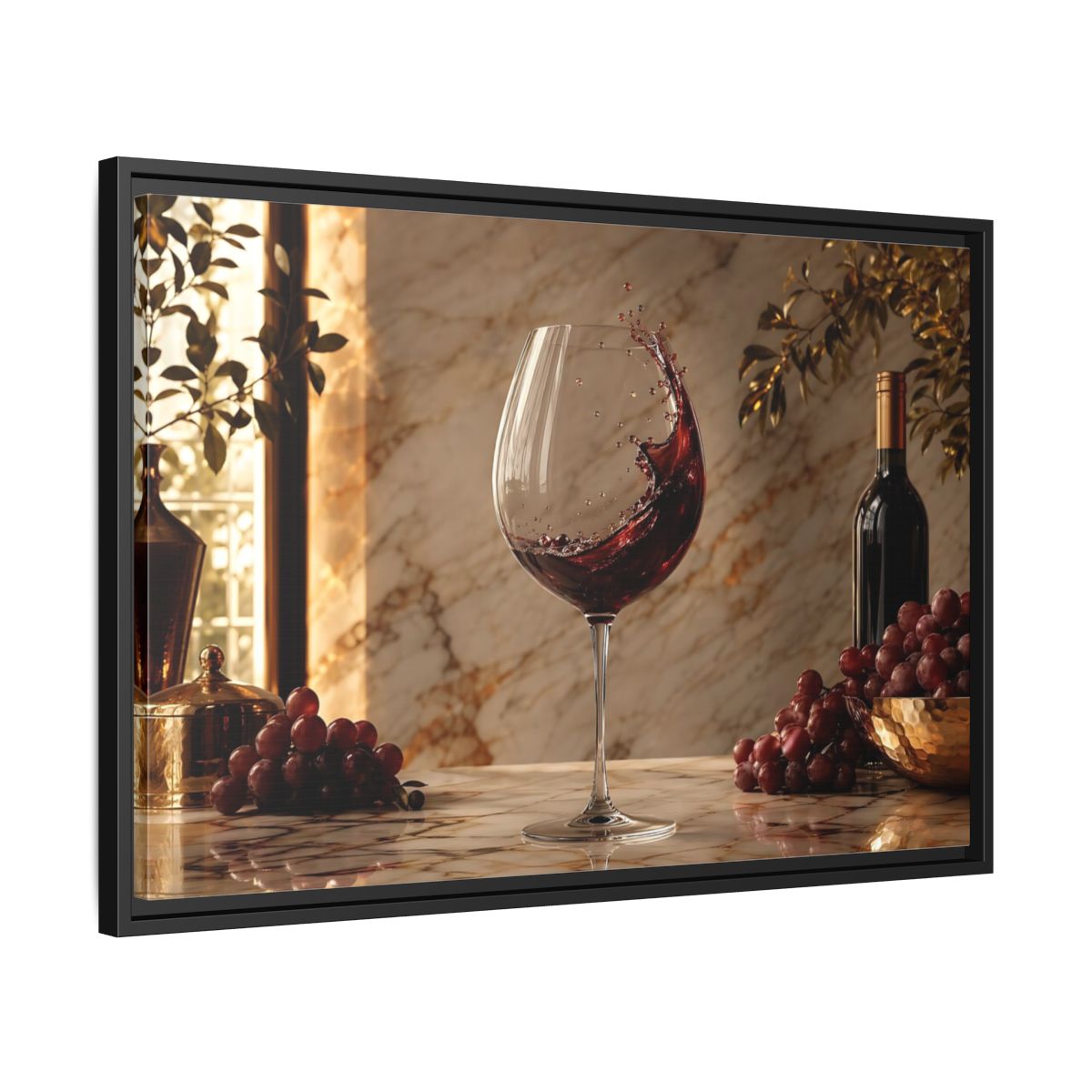 Side Mockup 14. Nature Red Wine Red Wine And Grapes shown as stretched canvas wall art