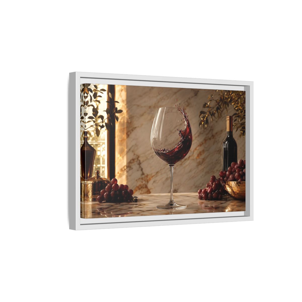Side Mockup 4. Nature Red Wine Red Wine And Grapes shown as stretched canvas wall art