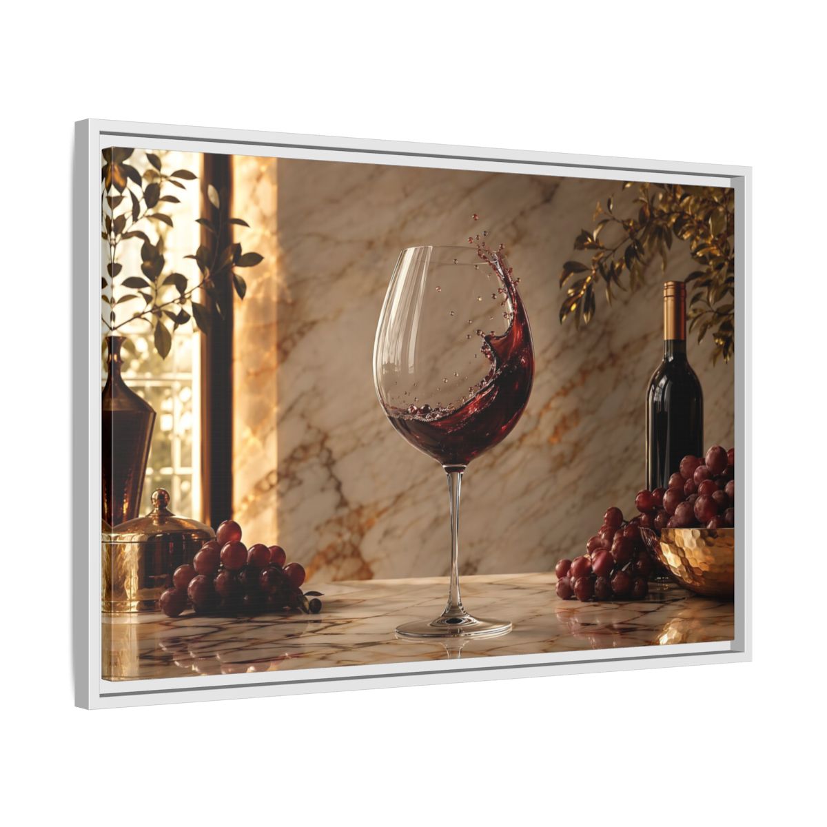 Side Mockup 10. Nature Red Wine Red Wine And Grapes shown as stretched canvas wall art
