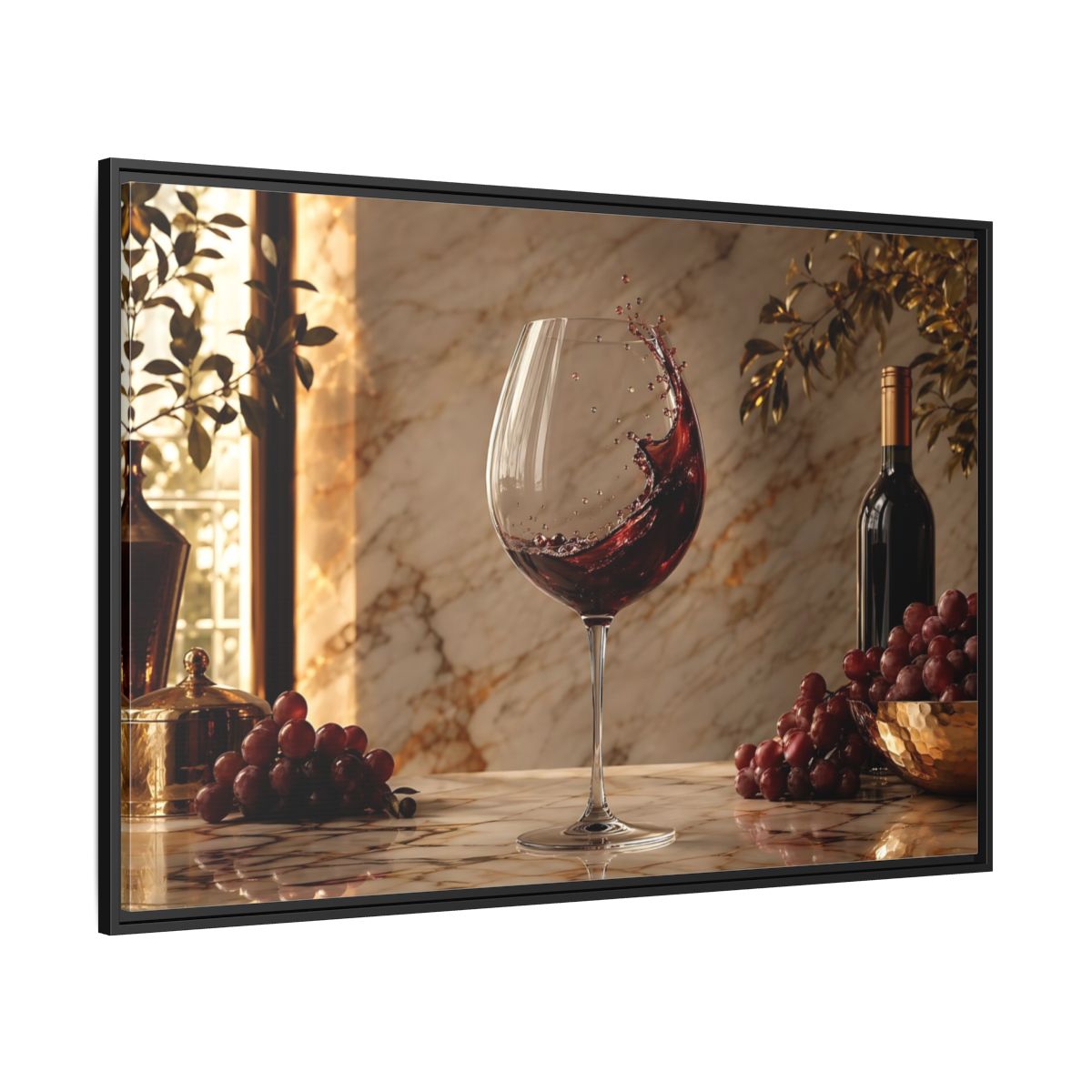 Side Mockup 12. Nature Red Wine Red Wine And Grapes shown as stretched canvas wall art