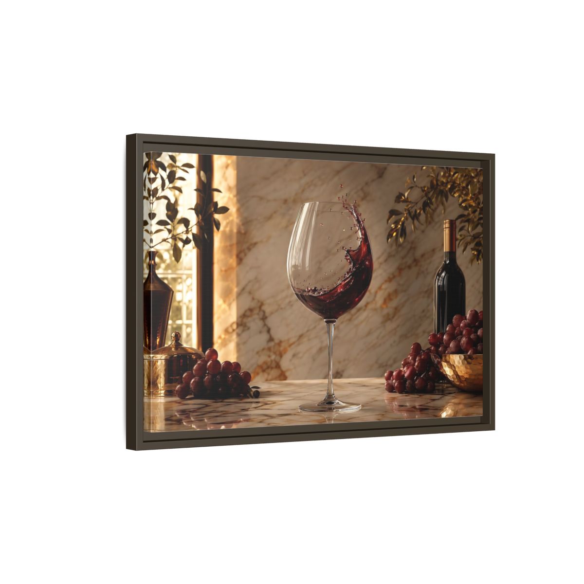 Side Mockup 2. Nature Red Wine Red Wine And Grapes shown as stretched canvas wall art