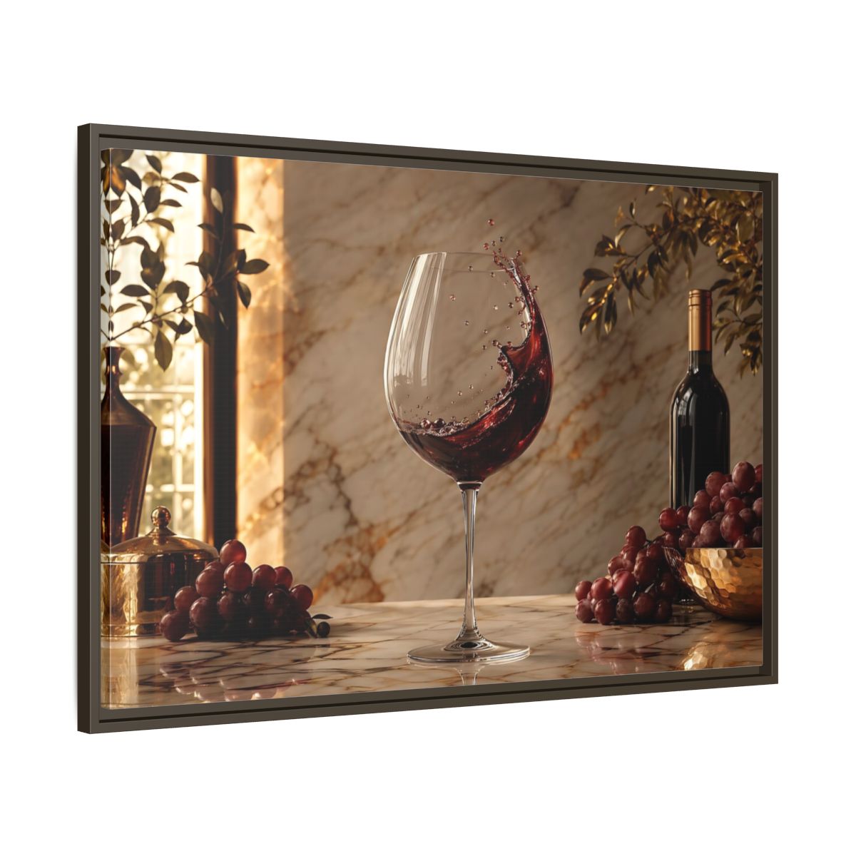 Main Mockup. Nature Red Wine Red Wine And Grapes shown as stretched canvas wall art