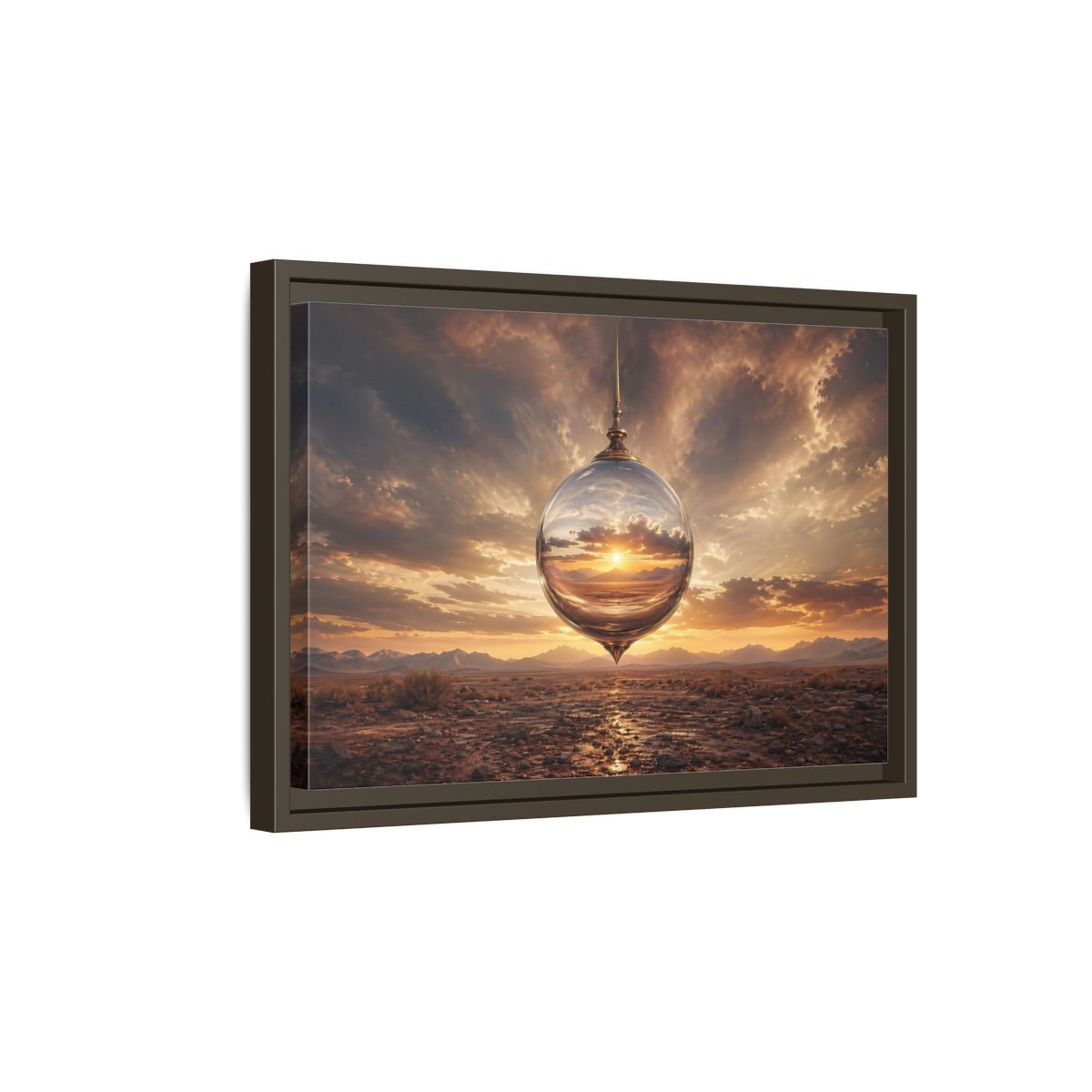 Side Mockup 5. Nature Reflective Sphere Desert Sunset shown as stretched canvas wall art