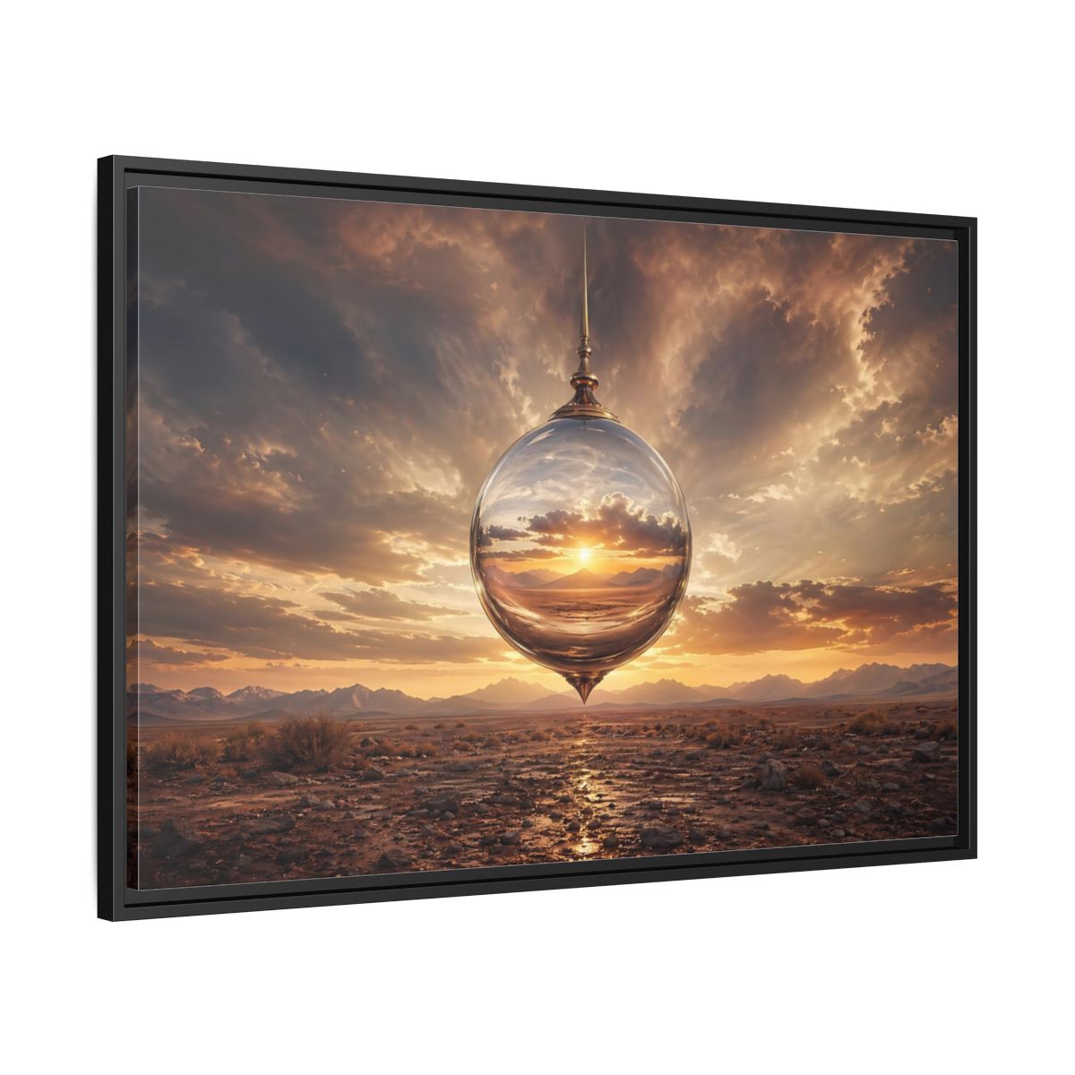 Side Mockup 13. Nature Reflective Sphere Desert Sunset shown as stretched canvas wall art