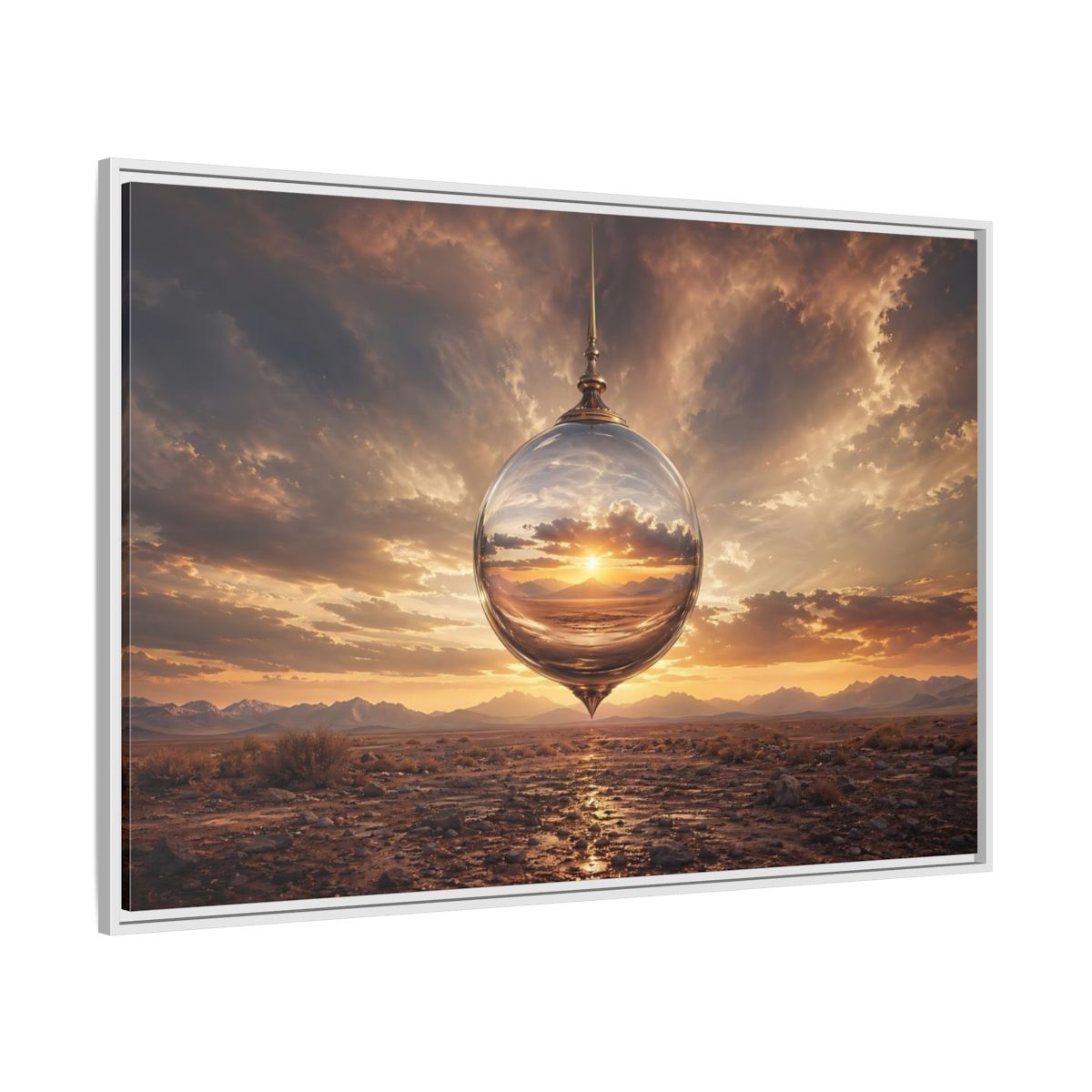 Side Mockup 7. Nature Reflective Sphere Desert Sunset shown as stretched canvas wall art