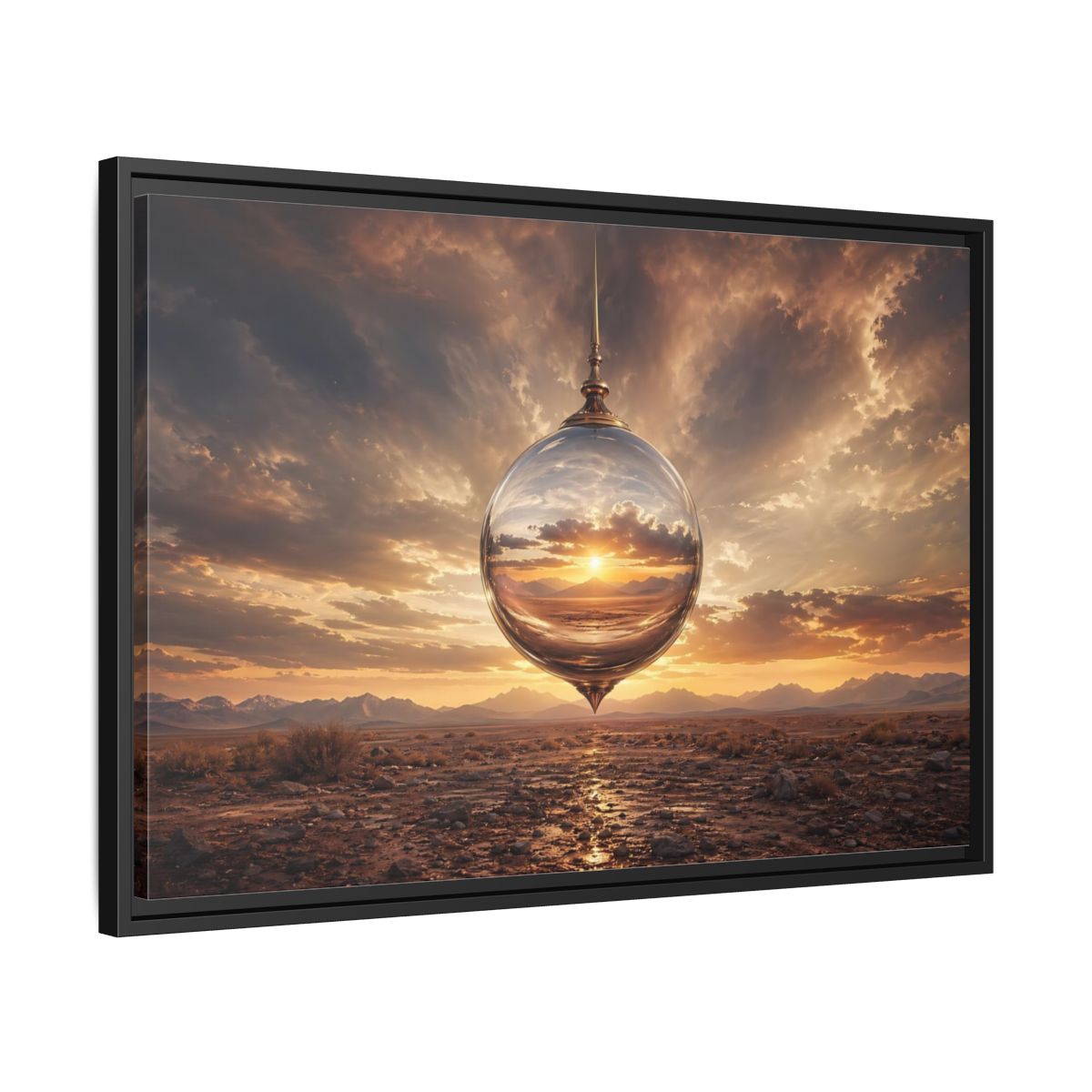 Side Mockup 14. Nature Reflective Sphere Desert Sunset shown as stretched canvas wall art