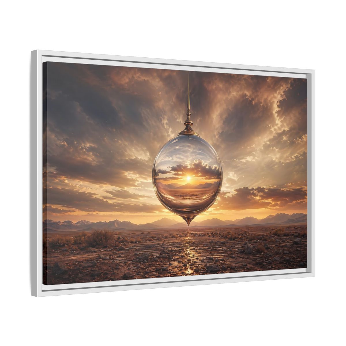 Side Mockup 10. Nature Reflective Sphere Desert Sunset shown as stretched canvas wall art