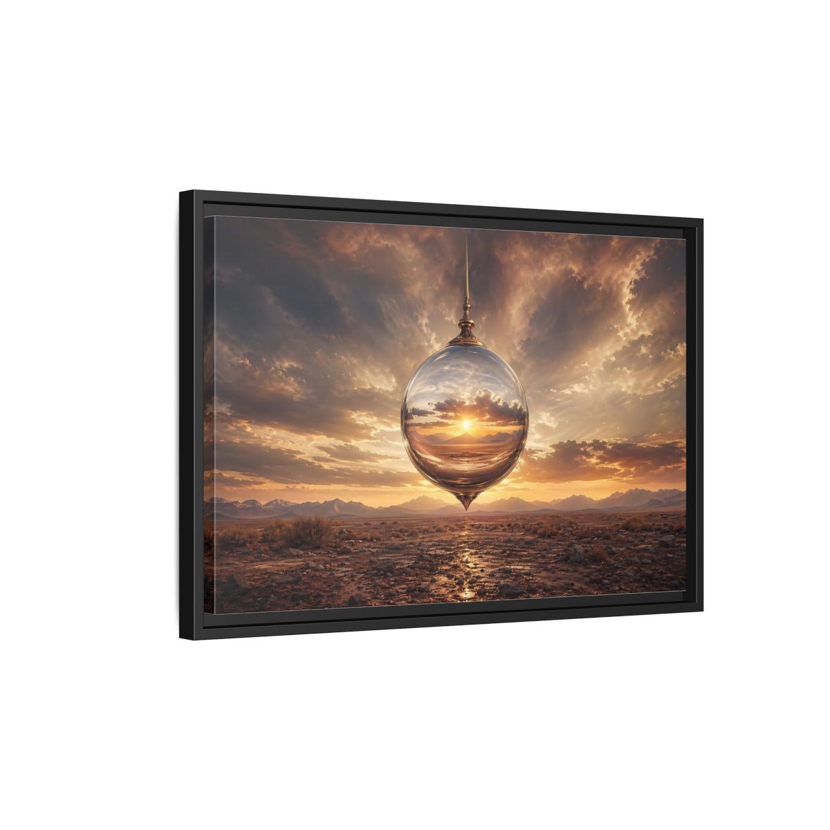 Side Mockup 3. Nature Reflective Sphere Desert Sunset shown as stretched canvas wall art