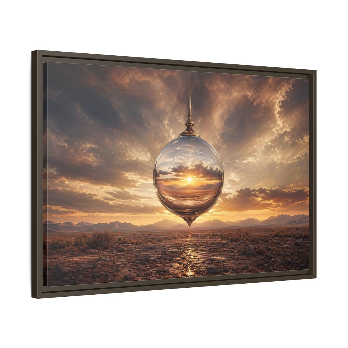 Side Mockup 11. Nature Reflective Sphere Desert Sunset shown as stretched canvas wall art