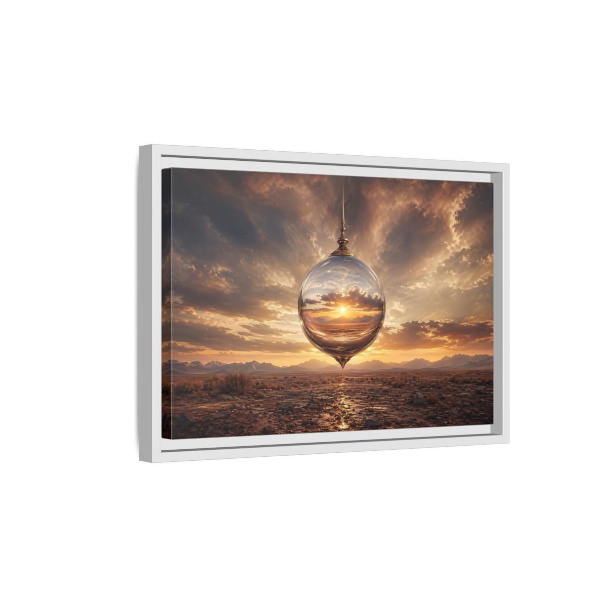 Side Mockup 4. Nature Reflective Sphere Desert Sunset shown as stretched canvas wall art