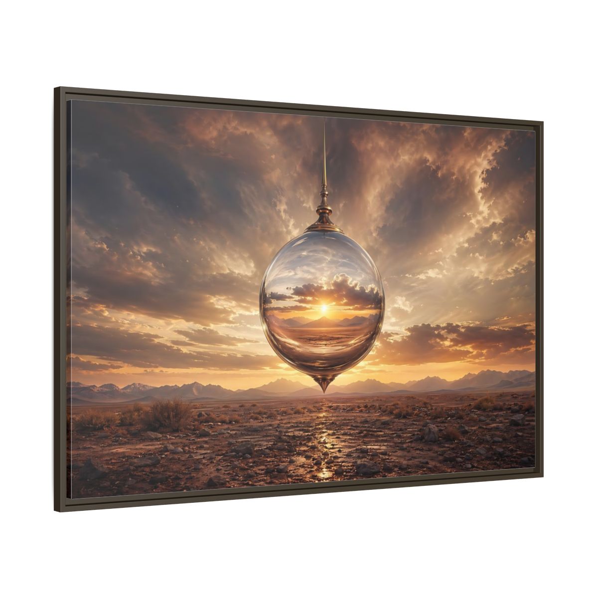 Side Mockup 8. Nature Reflective Sphere Desert Sunset shown as stretched canvas wall art