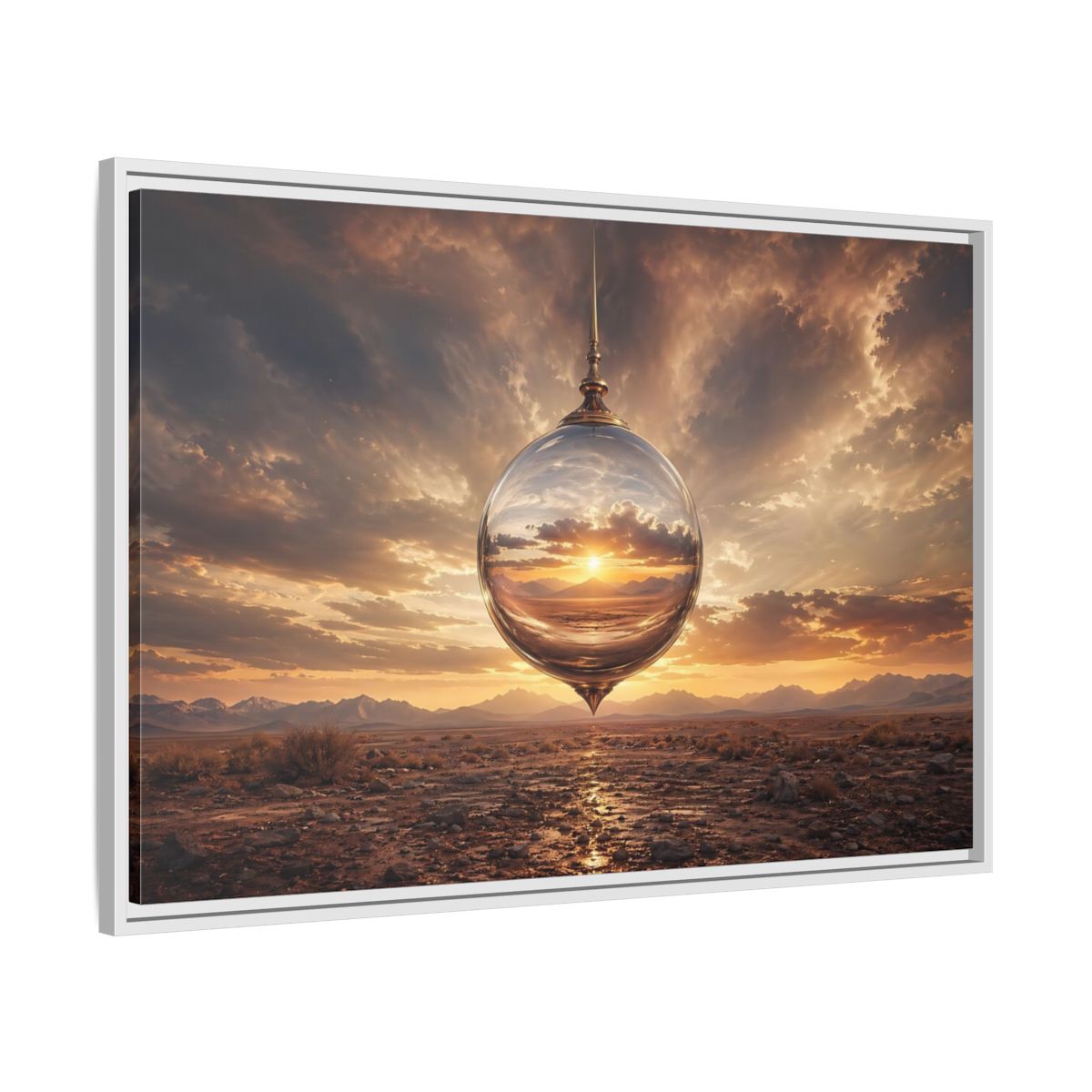 Side Mockup 9. Nature Reflective Sphere Desert Sunset shown as stretched canvas wall art