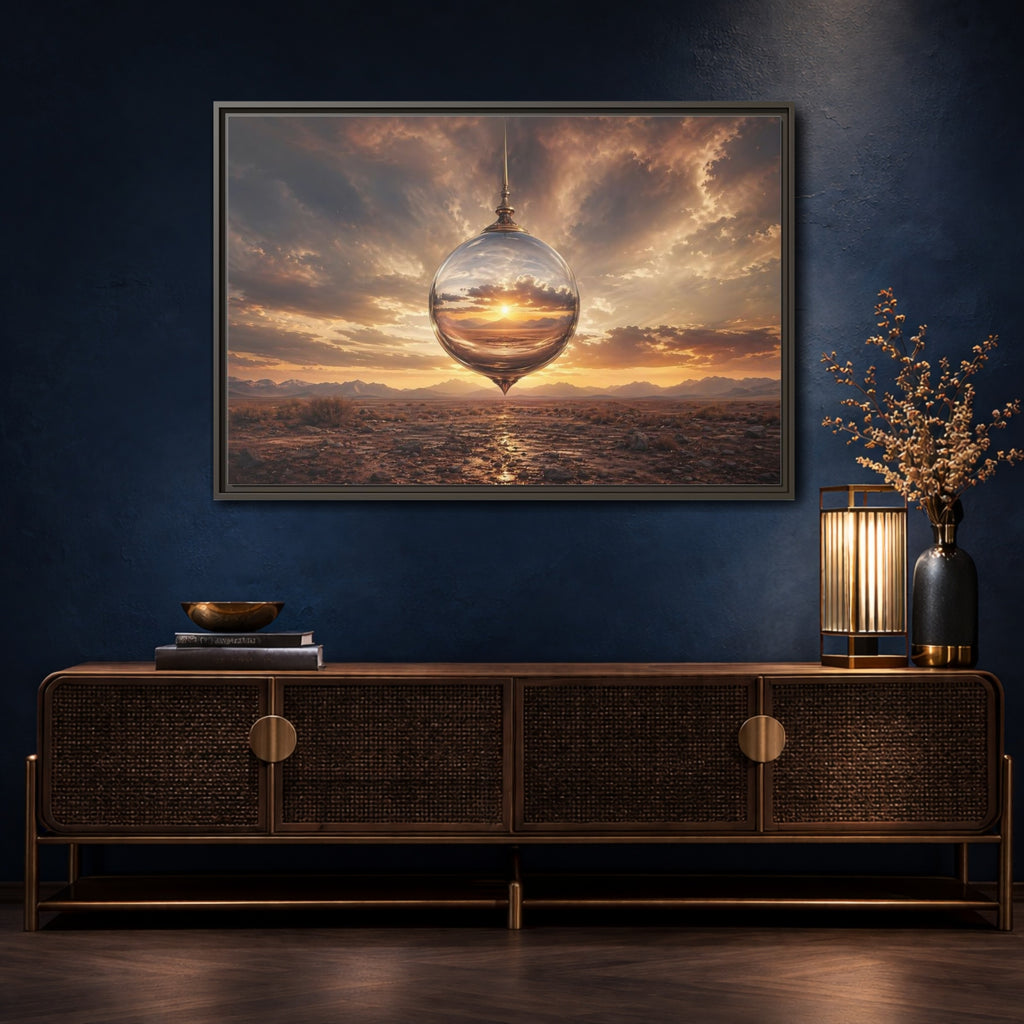 Mockup 4. Nature Reflective Sphere Desert Sunset shown as stretched canvas wall art