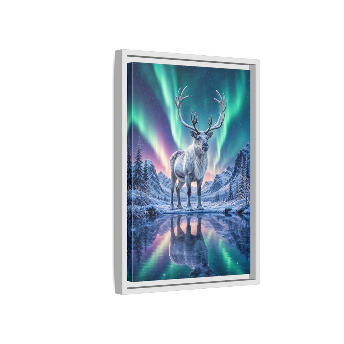 Nature Reindeer Aurora Framed Canvas Wall Art - Living Room, Above Sofa shown as canvas wall art