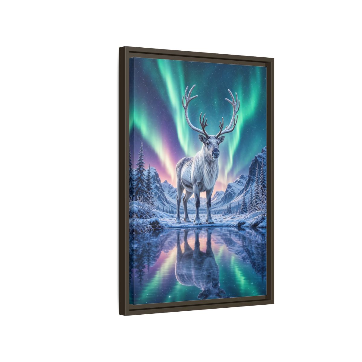 Nature Reindeer Aurora Framed Canvas Wall Art - Living Room, Above Sofa shown as canvas wall art
